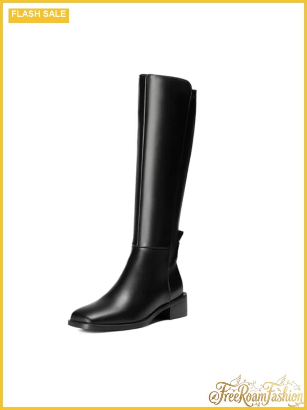 Women's Knee-High Faux Leather Riding Boots Square Toe Low Heel